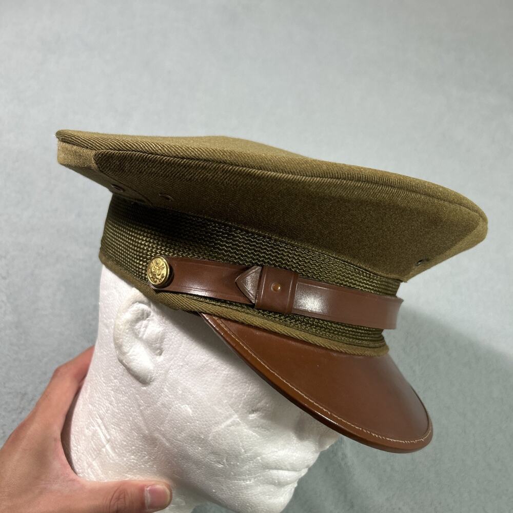 Vintage 30s 40s Antique Roos Bros WWII Military Army Crusher Visor Hat 7 1/8